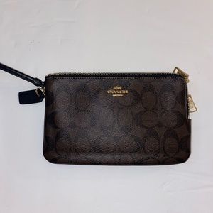 Coach signature double zipper wristlet